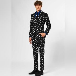 Opposuits Starstruck Men's Suit Black And White Star Pattern Size 38